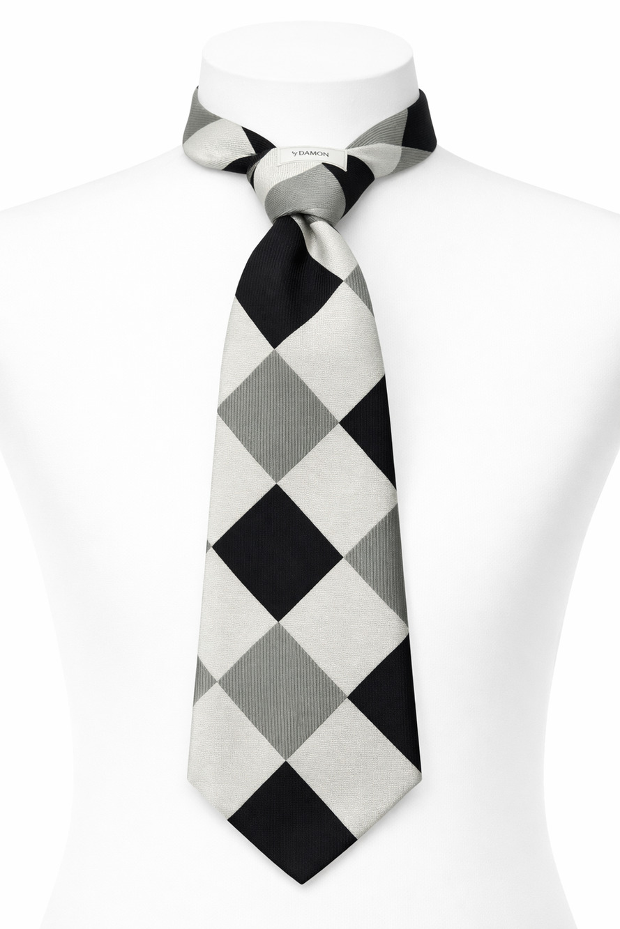 Damon Black Gray Argyle Plaid 4 Inch Wide Necktie Mens Dress Classic One Size